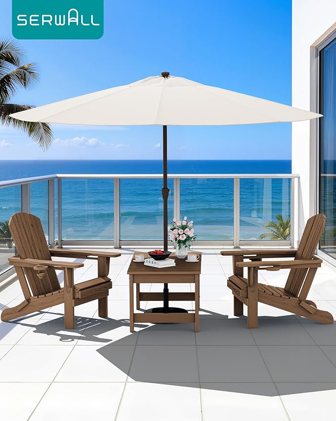 SERWALL Outdoor Coffee Table with 1.69" Umbrella Hole, HDPE Patio Coffee Table for Outside, Rectangle, Brown - Photo 2