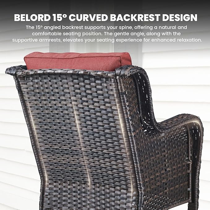 Belord High Back Patio Chairs Set of 2 - Brown Wicker Outdoor Seating - Photo 2