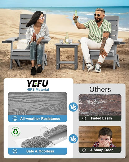 YEFU Adirondack Chair, Folding Adirondack Chairs Set of 4 with Arc Back & Cup Holder, Weather Resistant Plastic Oversized Chair for Outdoor Patio Lawn Garden Backyard Deck Fire Pit, Grey