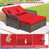 Tangkula Patio Adjustable Wicker Daybed, Rattan Loveseat & Storage Ottoman w/ 4-Level Backrest & Soft Cushions - Photo 8
