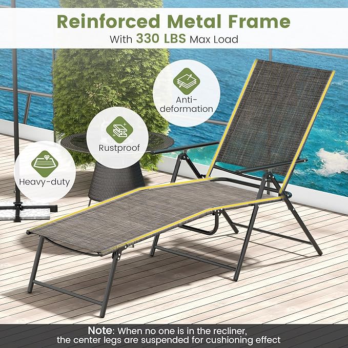 Tangkula Outdoor Lounge Chair, Patio Folding Chaise Recliner with 6-Level Backrest - Photo 9