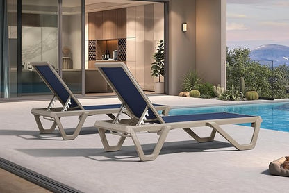 PURPLE LEAF Outdoor Chaise Lounge Chair Set of 2 Pool Lounge Chair with Champagne Aluminum Plastic Stackable Patio Lounge Chair for Poolside Sunbathing Beach Deck Yard, Navy Blue