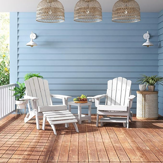 FOOWIN Folding Adirondack Ottoman Set of 4, HDPE All Weather Adirondack Footrests, Ottoman for Adirondack Chair,Patio Footstool for Outside Easy Storage,for Patio, Backyard, Porch, Garden, White