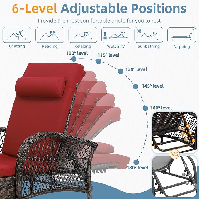 Outdoor Chaise Lounge Chair, PE Wicker Long Recliner Patio Lounge Chair with Cushion - Photo 8
