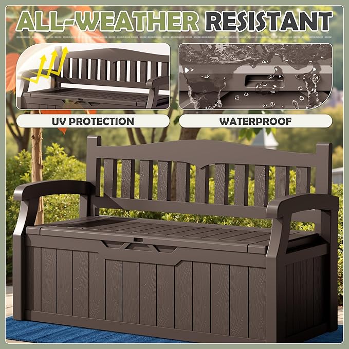 Homall 75 Gallon Outdoor Storage Benches Lockable Deck Box with Waterproof and UV Resistant - Photo 5