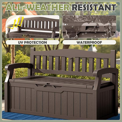 Homall 75 Gallon Outdoor Storage Benches Lockable Deck Box with Waterproof and UV Resistant, Waterproof Storage Box for Patio Furniture, Tools, Cushions (Brown)