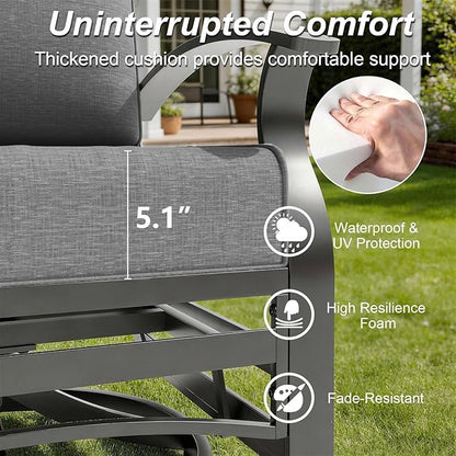 Gotland Aluminum Patio Furniture Set, Metal Outdoor Furniture with 2 Ottomans 5.1’’ High-Resilience Seat Cushions, 5 Piece Patio Set, Oversized Outdoor Sectional Patio Conversation Sets, Gray