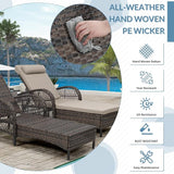 Outdoor Chaise Lounge Chair, PE Wicker Long Recliner Patio Lounge Chair with Cushion - Photo 6