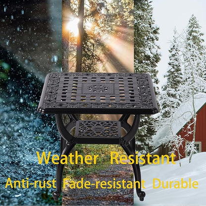 21" Cast Aluminum Outdoor Side Table,Small Patio Table,Outdoor Coffee Tables for Patio,Garden,Balcony, for All Weather (Black, Square)