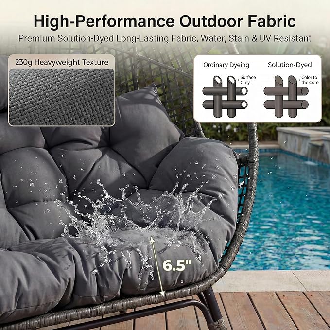 NICESOUL Luxury Double Egg Chair with Footrest & Cushions, Two Person Wicker Eggshell Chair Large with Ottoman - Photo 7