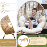 NICESOUL® Indoor Outdoor Egg Chair w/Ottoman, Huge Extra Large Eggshell Papasan Chair w/Cushion - Photo 7