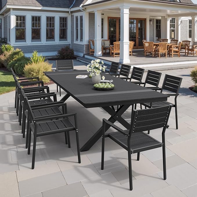 Pellebant 118" Outdoor Dining Table for 8-12, 10ft Aluminum Patio Table with Umbrella Hole - Photo 7