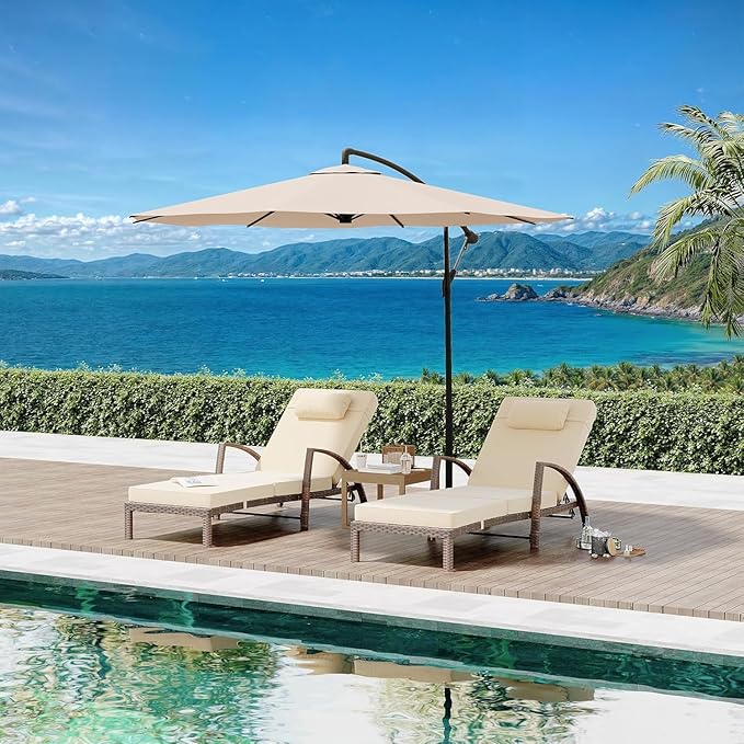 Wicker Lounge Chairs for Outside -2pcs Pool Chaise Lounge Chairs,Patio Chaise Lounges & 5-Position Adjustable,with Cushion & Pillow, All-Weather Rattan Patio Lounger for Pool, Beach, Yard