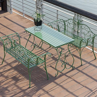 52" Patio Garden Bench, Outdoor Retro Park Benches, Metal Bench Chair 2 Seaters with Backrest and Armrest, for Yard, Porch, Lawn, Backyard, Assembly Max 250kg (Color : Pink)