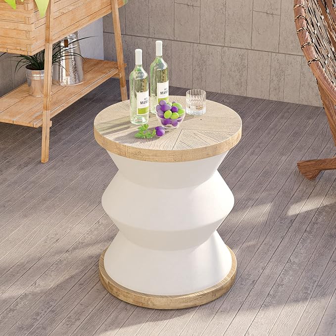 HOMPUS Unique Outdoor Concrete Side Table Set of 2, Modern Vintage MgO Patio End Table Set, 2 Piece Lightweight Functional Small Accent Table for Indoor Outdoor Use, Garden, Deck, Poolside
