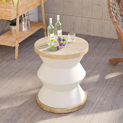 HOMPUS Unique Outdoor Concrete Side Table Set of 2, Modern Vintage MgO Patio End Table Set, 2 Piece Lightweight Functional Small Accent Table for Indoor Outdoor Use, Garden, Deck, Poolside