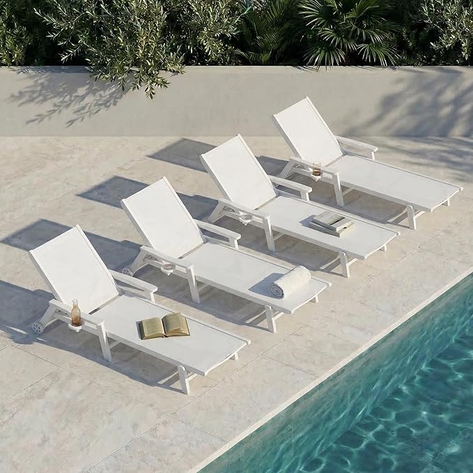 Patio Chaise Lounge Chair with Wheels & Cup Holder - Photo 5