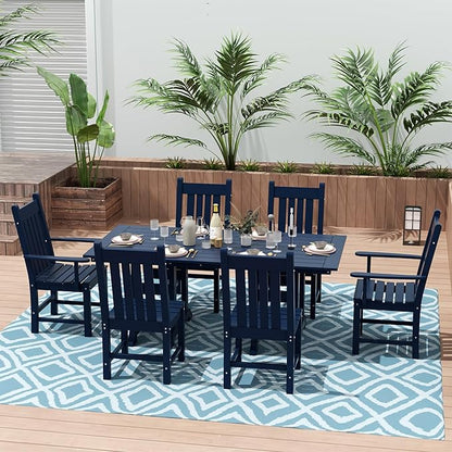 Costaelm Patio Dining Chairs, Plastic Outdoor Adirondack Chair with Arm, HDPE Poly Lumber, Waterproof Restaurant Bistro Dining Chair for Outside Porch Backyard Garden, Navy Blue