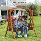 VINGLI XL Size Patio Wooden Porch Swing Outdoor with Cup Holders - Photo 6