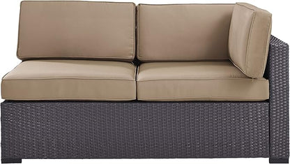 Crosley Furniture Biscayne Outdoor Sectional Loveseat, 2-Person Wicker Patio Couch for Deck, Backyard, Brown with Mocha Cushions