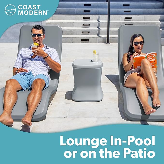 GoSports Coast Modern in Pool Lounge Chair - Waterproof & Weighted Chaise Lounger - Outdoor Pool Furniture for Patio or in Baja Shelf - Gray