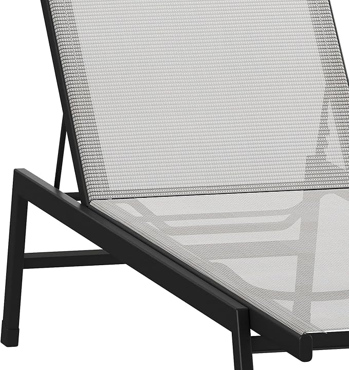 Flash Furniture Brazos Set of 2 Adjustable Chaise Lounge Chairs, Outdoor Five-Position Recliners, All Weather, Black/Gray