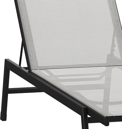 Flash Furniture Brazos Set of 2 Adjustable Chaise Lounge Chairs, Outdoor Five-Position Recliners, All Weather, Black/Gray