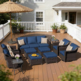 11 Pieces Patio Conversation Furniture Set - 1 Sofa, 4 Ottomans, 4 Swivel Chairs, 2 Side Tables - Photo 1