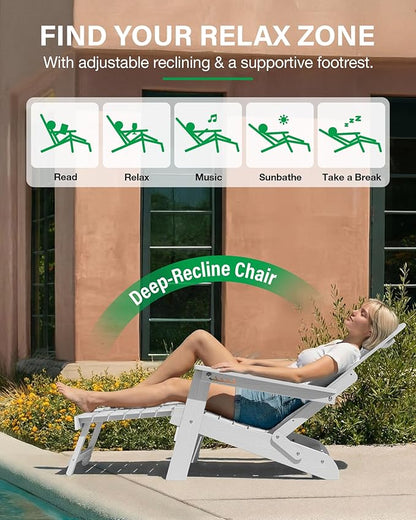 YEFU Adjustable Adirondack Chair with Footrest Set of 4, 5-Level Adjustable Adirondack Chair with Retractable Ottoman& Cup Holder, Folding Adirondacks Chairs Use for Outdoor, Pool, Fire Pit