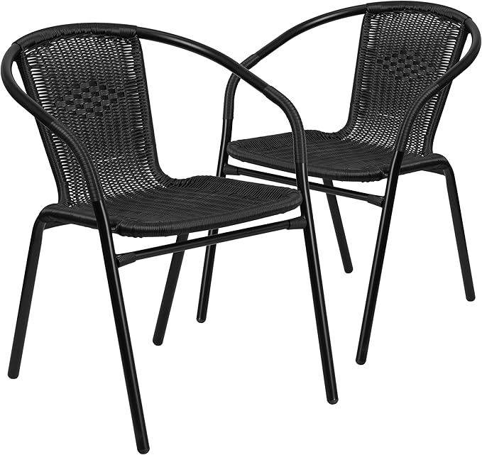 EMMA + OLIVER Set of 2 Modern Rattan Indoor/Outdoor Stack Chairs - Photo 2