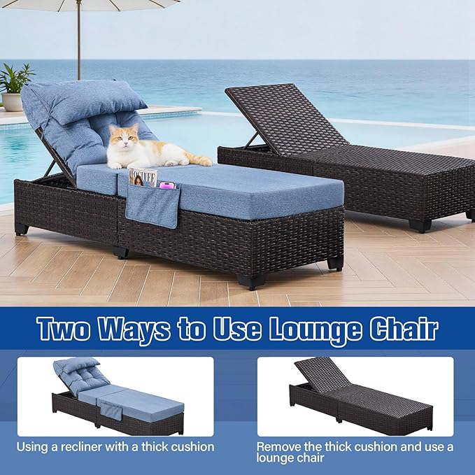 Outdoor Chaise Lounge Chair, Patio Rattan Adjustable Recliner with 5-Inch Thick Cushion - Photo 6