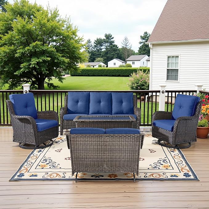 Belord 5 Piece Outdoor Wicker Furniture, Patio Swivel Rocking Chairs with Loveseat and 3 Seat Sofa - Photo 1