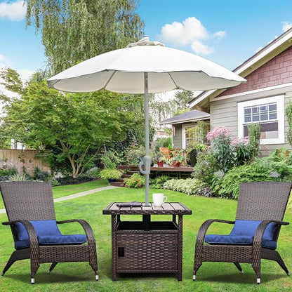 Umbrella Table with 2 Weight Bags Outdoor Patio Umbrella Side Table with Umbrella Hole Small Brown Wicker End Table for Outside Storage Coffee Table with Poly Lumber Top for Pool Garden Balcony Deck