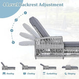 Outdoor Long Reclining Chaise, Wicker Lounge with Armrests, Patio Adjustable Recliner with Soft Removable Cushions - Photo 5