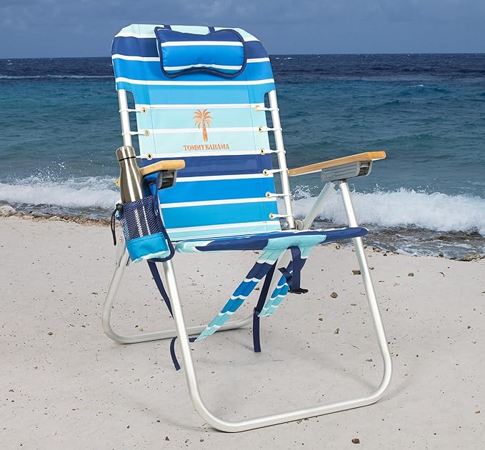 Tommy Bahama Hi-Boy 17" Seat Height 4-Position Lace-Up Suspension Folding Beach Backpack Chair