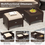RELAX4LIFE Wicker Outdoor Ottomans for Patio - Set of 2 Rattan Footstools w/Removable Cushions - Photo 4