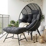 NICESOUL® Outdoor Wicker Egg Chair, Comfortable Eggshell Lounger w/Ottoman, XL Large Giant Round Patio Chair 440lbs - Photo 4