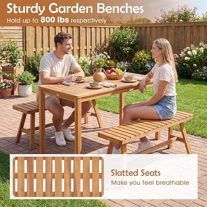 Tangkula Acacia Wood Outdoor Garden Bench, 2-Person Patio Backless Bench with Slatted Seat, 800 lbs Capacity, Outside Dining Bench for Front Porch, Balcony and Entryway (2,Natural)