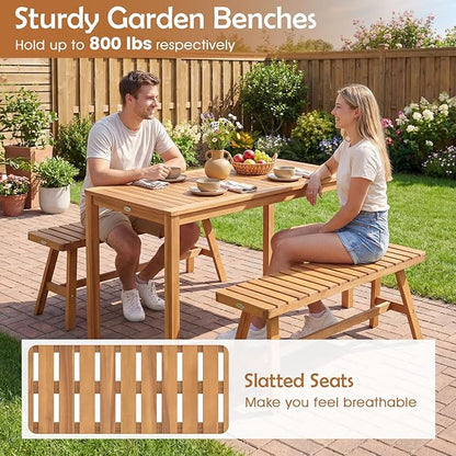Tangkula Acacia Wood Outdoor Garden Bench, 2-Person Patio Backless Bench with Slatted Seat, 800 lbs Capacity, Outside Dining Bench for Front Porch, Balcony and Entryway (1,Natural)