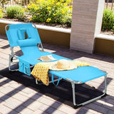 Goplus Tanning Chair with Face Hole, Foldable Adjustable Beach Chaise Lounger w/Arm Hole - Photo 2