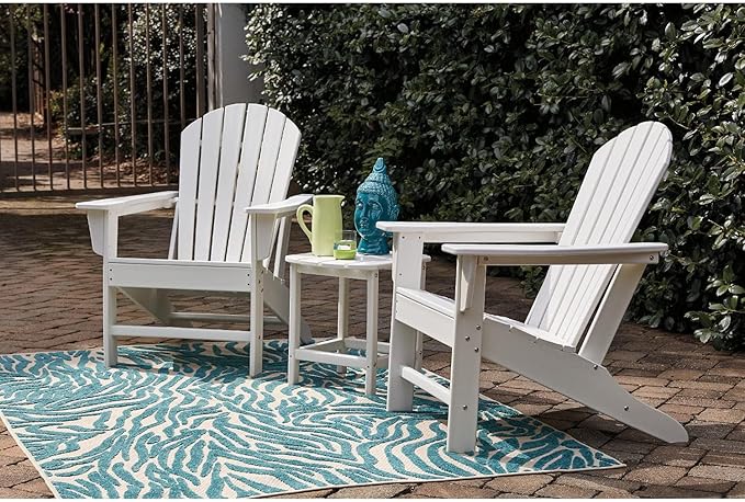 BOWERY HILL Modern Adirondack Chair, Virgin Polyethylene, White Finish, Slatted Shell Back Design, Weather-Resistant Outdoor Seating, 38 in H x 31 in W x 33 in D, Patio or Garden Chair for Relaxation