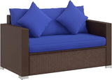 Outsunny Patio Wicker Loveseat with Cushions, 2-Seat Outdoor PE Rattan Couch Sofa with Throw Pillows, for Porch - Photo 1