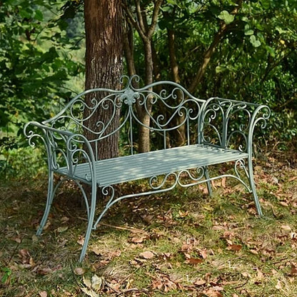 Park Bench Patio Garden Bench Backyard Benches, Metal Garden Bench, Country Wrought Iron Double Chair Bench, Villa Garden Courtyard Decor, Park Outdoor Bench with Backrest (Color : Green)