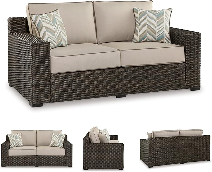 Signature Design by Ashley Coastline Bay Casual Weather Resistant Outdoor Loveseat with Cushion and 2 Throw Pillows - Photo 7