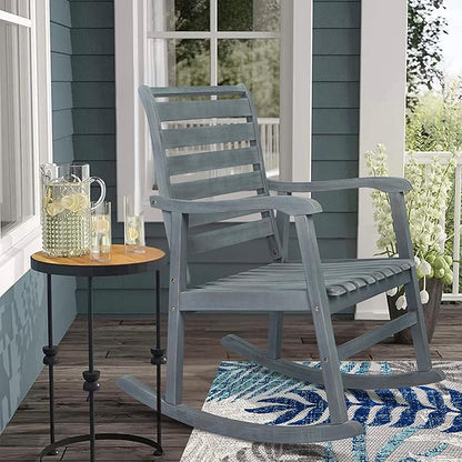 JONATHAN Y RCK101B Carey Modern Slat-Back 300-Lbs Support Acacia Wood Patio Outdoor Rocking Chair for Garden, Lawn, Backyard, Pool, Deck, Beach, Firepit, Gray