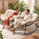 NICESOUL Outdoor Rocking Papasan Chair Set of 2 with Cushions, Comfy Oversized Padded Rockers - Photo 3