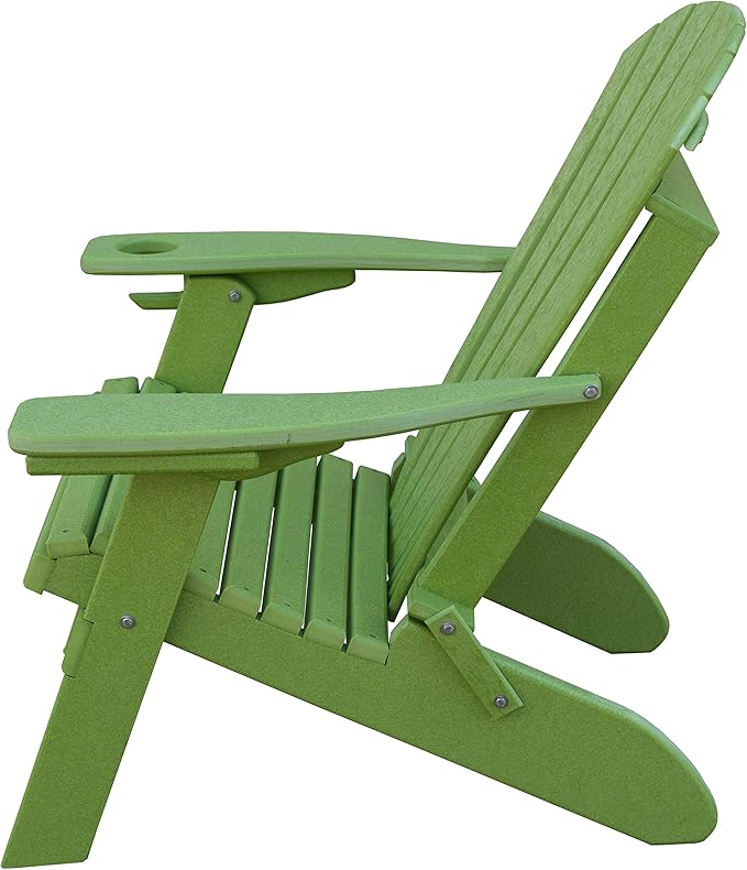 Furniture Barn USA Poly Folding Adirondack Chair with Smart Phone Holder, Tropical Lime Green