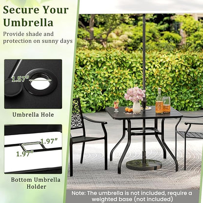 Tangkula 37” Outdoor Dining Table for 4, Square Patio Bistro Dining Table with 1.57” Umbrella Hole and Metal Frame, Outdoor Patio Table for Balcony, Garden and Backyard