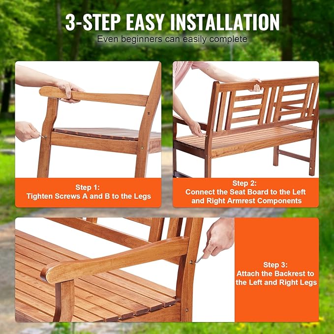 Happybuy 48-Inch Outdoor Bench - Wood Garden Bench for Outdoors with Backrest and Armrests, 700 lbs Capacity for Garden, Park, Yard, Front Porch