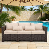 Outdoor Furniture Couch 3 Seater Sofa Outdoor Brown Wicker Sofa Deep Seat High Backrest Patio Couch with Non-Slip - Photo 1